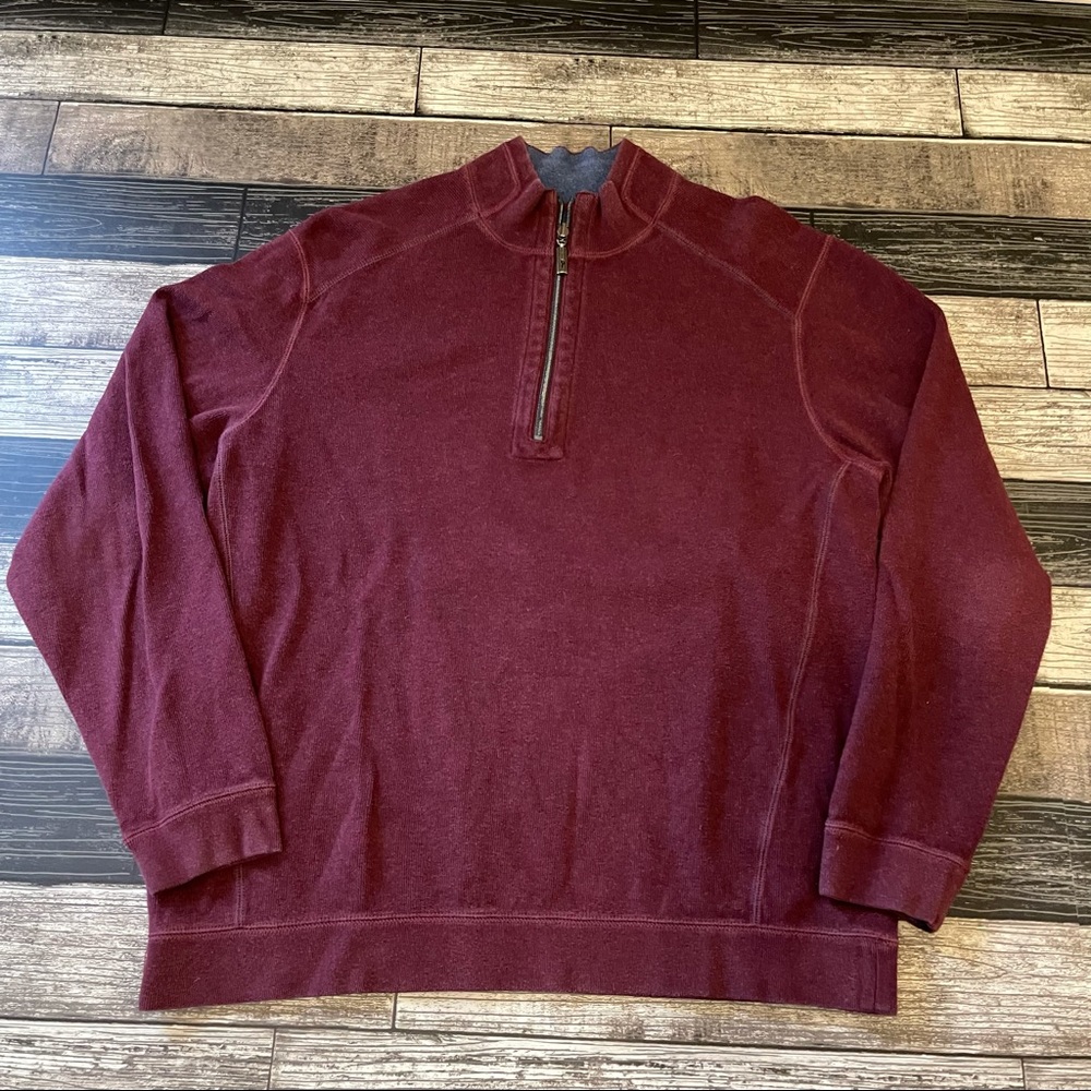 Tommy Bahama Men’s Reversible Maroon Navy 1/4 Zip Pullover Sweater Size Large